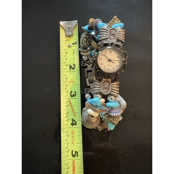 Vtg Southwest Watch Women 25mm Silver Tone Beaded Bracelet Band-Untested - Picture 9 of 9